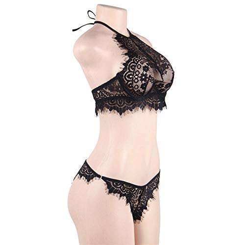 Sexy Lingerie for Women Roleplaylace Bra Set Perspective Sexy High-Neck Ensemble Dentelle Sexy Femme Lingerie Ouverte-Black_M - Image 4