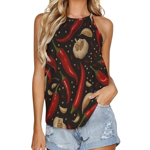 Gilet sans manches motif piment ail col rond femme vêtement original automne hiver
