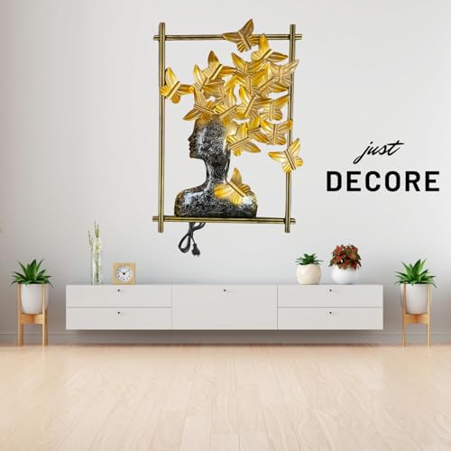 Image of Bharat Art Metal Tree Wall Art with LED Light for Living Room | Handcrafted Iron Tree Wall Hanging Home Decoration for Bedroom, Hall, Office & Entrance | BUTTERFLY WOMAN FRAME | 21x2x29 inch | WD065