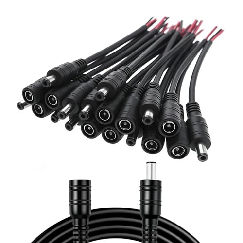 DCプラグ 10本入りx15cm DCジャック 5.5mm×2.1mm オス-メス延長ケーブル ジャックコネクタ 電子機器 防犯システム用 電源供給/充電対応 ルーター/IPカメラ/DVR/AC/車載充電器接続