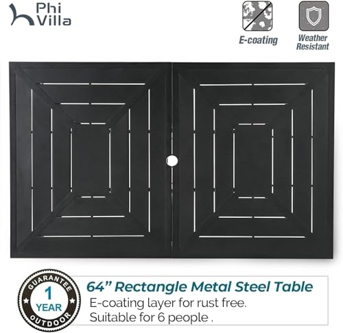 Image of PHI VILLA 7 Piece Patio Dining Set, 64 inch Steel Table | Outdoor Dining Set for 6 for Patio, Deck, Yard, Garden