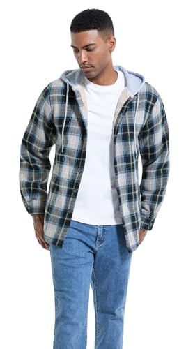 Image of Men's Cotton Plaid Shirt Jacket Fleece Flannel Sherpa Button Down