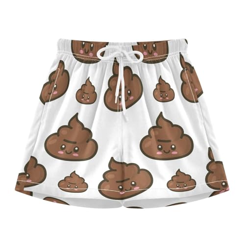 Cute Poop Boys Swim Trunks Size 9 Size 10 Size 11 with Compression Liner Funny Boys Swim Shorts Water Resistant Bathing Suit