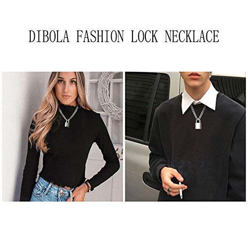 DIBOLA Padlock Necklace Stainless Steel Lock Chain for Men Women Silver 18-24 inch2