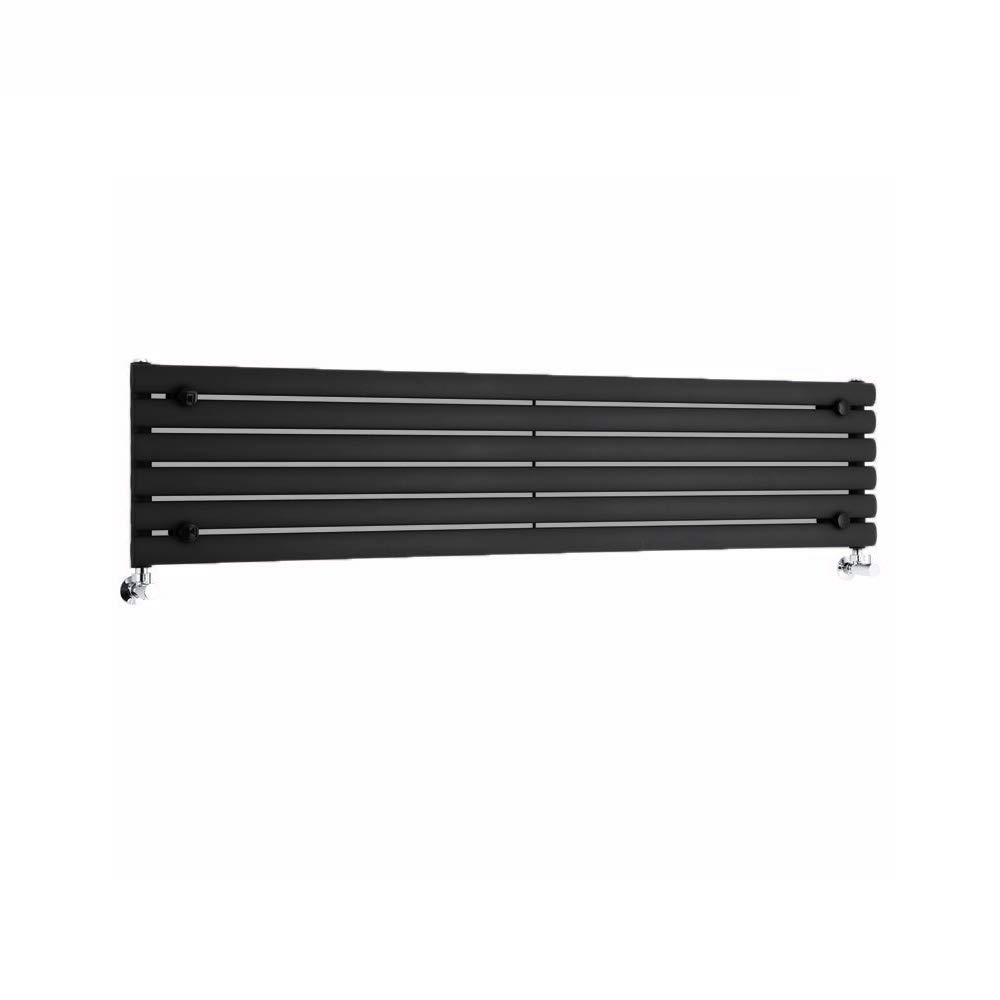 Milano Aruba Black Horizontal Single Oval Panel Radiator - 354mm x 1600mm