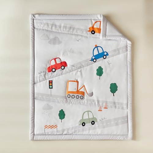 Image of DuShow 4 Pieces Cars Toddler Bedding Set for Boys,Soft Toddler Bed Set in a Bag,Toddler Bed Comforter Set Includes Quilted Comforter, Flat Sheet, Fitted Sheet and Pillowcase