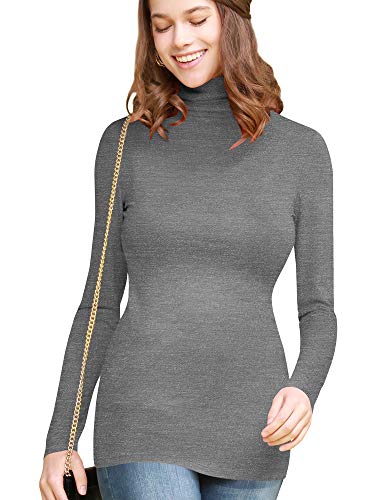 Image of Lock and Love Women's Turtleneck Top Lightweight Long Sleeve Slim Fit Pullover, Soft Rayon Stretch Layering Basic, S-3XL
