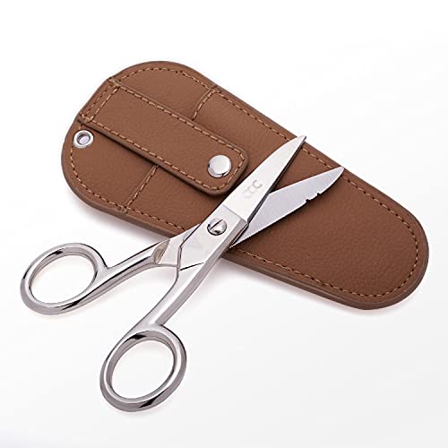 Multi Purpose Electrician Scissors With Leather Carrying Pouch - Heavy Duty Stainless Steel Electrical Shears With Stripping Notches, File & Scraper - Our Snips Are For Right & Left Handed Use – Brown #TOP1