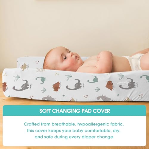 Image of BROLEX Changing Pad Covers for Baby: Boy Girls Ultra Stretchy Soft 2 Pack, Cute Dinosaurs