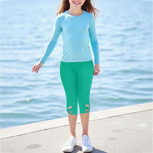 Girls Leggings Cute Floral Hollow Out Capri Leggings Kids Casual Dance Athletic Tights Stretch Soft Comfort Clothes4
