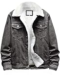 Omoone Men's Lapel Sherpa Fleece Lined Thicken Denim Jean Trucker Jacket Coats(0176-Grey-L)