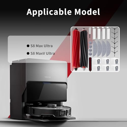 29 Pack Parts Compatible with Roborock S8 MaxV Ultra, S8 Max Ultra Vacuum Cleaner, 2 Main Brush,1 Cleaning Brush, 6 Mop Pads, 6 Black Side Brushes, 6 Dust Bags, 4 Filter, 2 Installation Tools