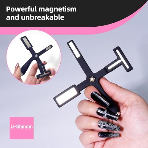 Image of THR3E STROKES 5 in 1 Magnet for Cat Eye Gel Nail Polish, Multifunctional Magnetic Nail Tool, Upgraded Cross Cat Eye Magnet for Nail Designs 3D Cateye Nail Gel Strong Nail Art Magnet Home Salon(Black)