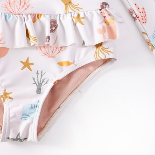 Image of Girls One Piece Swimsuits Zipper Rash Guard Long Sleeve Bathing Suit with Ruffle Hem UPF50+