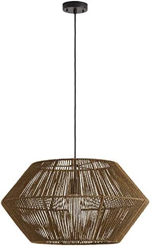 Amazon Brand – Rivet Rustic Natural Material Construction Pendant Light with Bulb, 60"H, Brown