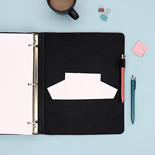 blue sky proview legacy black 3 ring binder letter size 134 textured faux leather cover built-in pockets holds 175 sheets 94029