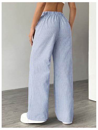 Women's Striped Wide Leg Pants Knot Front High Waisted Baggy Casual Lounge Boxer Pants3