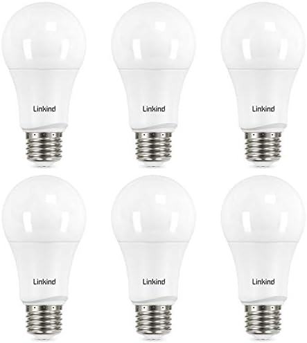 Linkind 75 Watt Equivalent, A19 Dimmable LED Light Bulbs, E26 Base, 2700K Soft White, 13W 1100 Lumens CRI80+ 120V, UL Listed FCC Certified, Pack of 6
