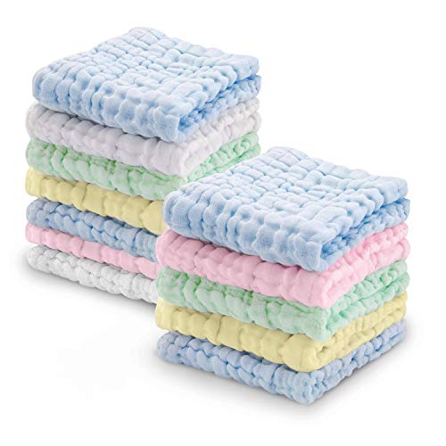 Viviland Baby Muslin Washcloths 12 Pack for Baby's Sensitive Skin, 6-Layer Cotton Bath