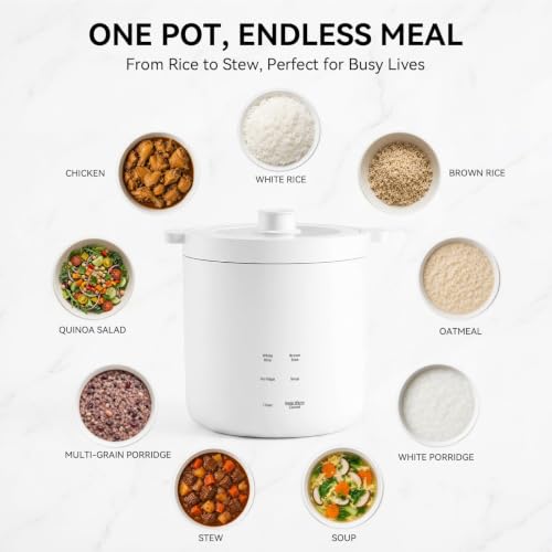 Mini Rice Cooker 2 Cup Uncooked, Small Electric Cooker, with 4 Cooking Functions, 24 Hour Preset and Heat Preservation, Anti Scald Carry Handle - Image 4