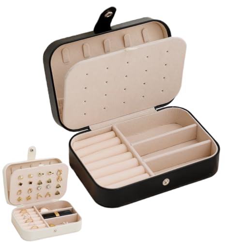 Sonsoke Joyero con cajones, caja de joyas portátil para mujer, con cremallera, para viajes, pequeña caja de almacenamiento para collar, anillo, pendientes y reloj (negro 6)