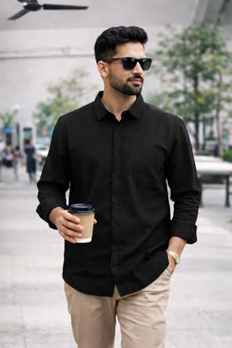 Image of Men's Solid Casual Shirt | Casual Plain Button Down Shirt for Men | Regular Fit Full Sleeves Smart Formal & Casual Wear
