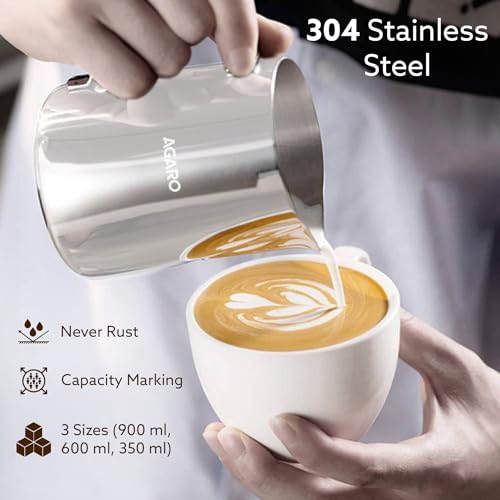 Image of AGARO Milk Frothing Pitcher - 350ml Stainless Steel Coffee Jug with Latte Art Pen | Durable 304 Steel Espresso Pitcher for Milk Frothing, Cappuccino & Barista Tools