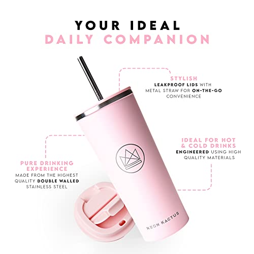 Neon Kactus, Pink Flamingo Stainless Steel Tumbler, Insulated Tumblers with Straw and Flip Lid - Image 2