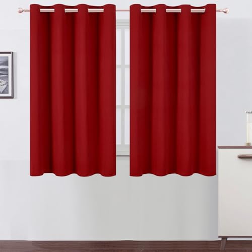 Image of LEMOMO Blackout Curtains 66 x 54 Inch Long Red Curtains Set of 2 Panels Room Darkening Curtains for Bedroom and Living Room