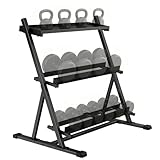 SPORTNOW Soporte Mancuernas de 3 Niveles, Estante de Almacenamiento de Pesas de Acero con Barras Ajustables, para Entrenamiento en Gimnasio Casa, Carga 200 kg, 88x66x88 cm