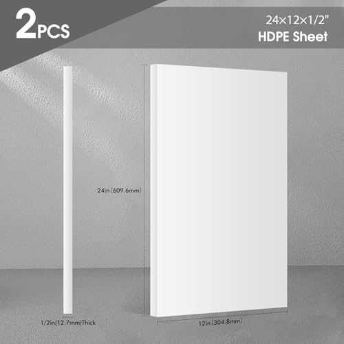 Image of HDPE Sheet，High Density Polyethylene Board Solid Plastic Block Plastic Board for DIY Projects Machining Home Decor Handcrafts (2, 24x12x1 /2Inch)