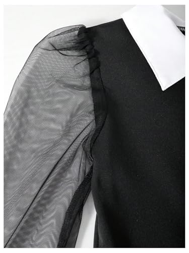 Girl's Mesh Puff Bishop Sleeve A Line Dresses High Waisted Collared Short Party Dress3