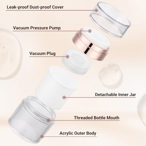 Image of Segbeauty 1.7oz 4pcs Empty Airless Jars for Cream, Rose Gold Plastic Bottle | 50ml Plastic Vacuum Travel Toilet Bottles Refillable, Reusable Large Essential Oils Jar, Airless Cosmetic Liquids Dispenser