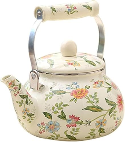 Zdaqian 茶ポットエナメル おしゃれ カラフル ホーロー急須 、冷やかん、沸騰、湯沸かしポット、ミルクティー、電磁調理器お茶 やかん おしゃれ 花柄 湯沸かし ティーポット 大容量 かわいい 広口 ケトル 軽量 調理器具和風 家族用 ガスコンロ IH