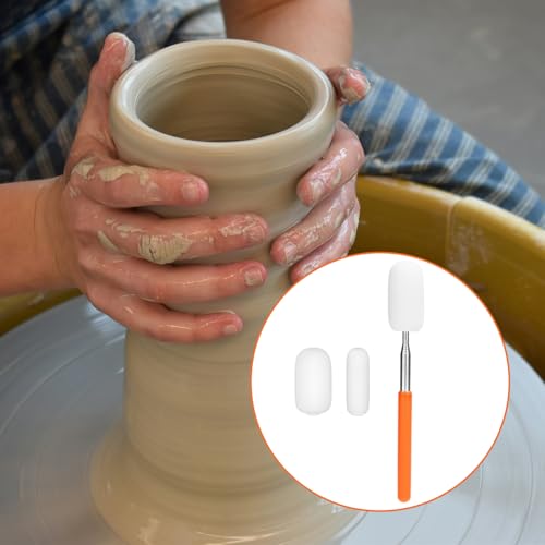 Image of Gosknor Telescoping Sponge Pottery, Retractable Clay Tool Sponges on Stick Extend up to 28.35in Telescoping Sponge Sticks for Pottery (Orange)