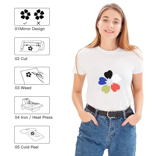 HTVRONT HTV Roll Heat Transfer Vinyl - 12" x 8ft White HTV Vinyl for Shirts, Iron on Vinyl for All Cutting Machine - Easy to Cut & Weed for Heat Transfer Design (White) - Image 7