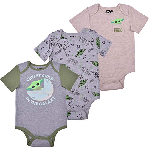 Image of Star Wars Baby Yoda Boys 3 Pack Bodysuits for Baby and Infant – Grey/Black/Green