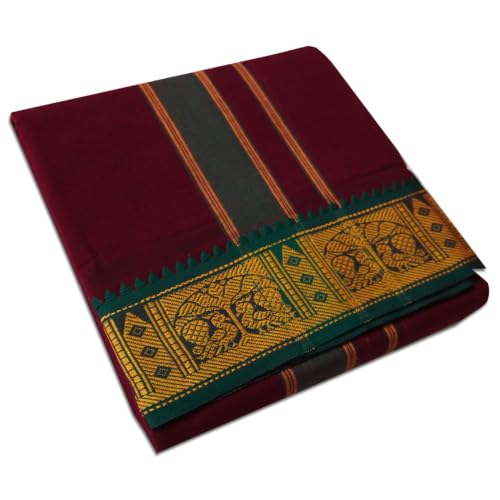 Image of vimayam pure cotton 3 inch border colour dhoti 9X5(Assorted Border design and colours)