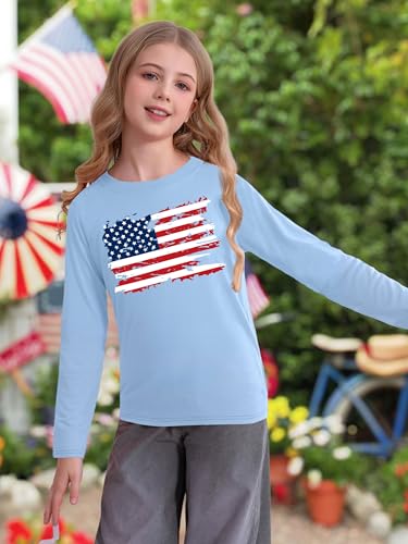 Image of Ithalt 4th of July Outfit Kids Girls American T Shirt USA T-Shirt Fourth of July Tops Patriotic Long Sleeve Tops