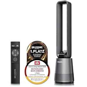 Brandson - Turmventilator DC ECO Line - DC-Motor sehr leise - Sieger Life & Living Award 2026 - Sleep-Modus – mit Fernbedienung – 3 Modi – Oszillation – energieeffizient – Schlafzimmer