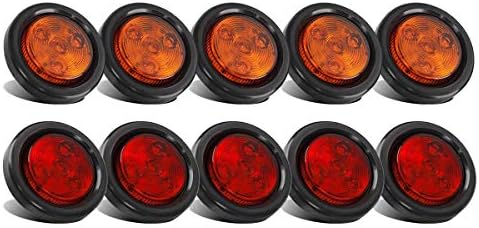 Partsam 10Pack(5 Amber + 5 Red) 2" Led Round Trailer Side Marker Light Grommet Flush Mount 4LED, Sealed 2 inch Round Clearance Lights with Reflex Lens for Truck RV Camper, IP67 Waterproof, 12V