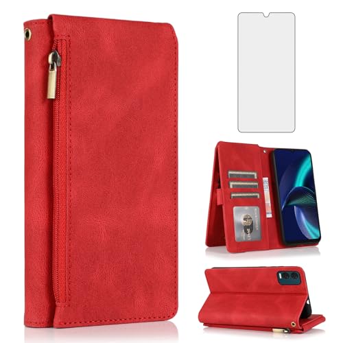 Étui portefeuille en cuir rétro rouge BLU View Speed 5G