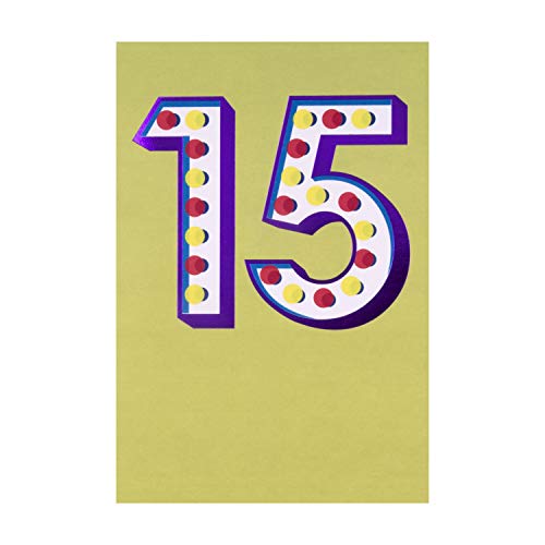 Hallmark - Tarjeta de felicitación de cumpleaños para 15 años, diseño de papel de aluminio