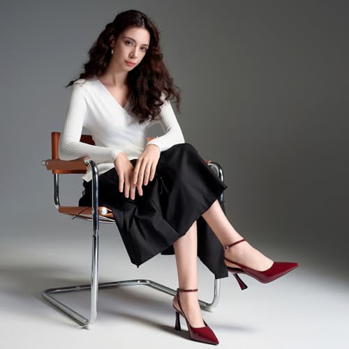 Image of Susanny Womens Slingback Closed Toe Ankle Strap High Heels Pointed Toe Pumps Comfortable Stiletto Sexy Buckle Strappy Dressy Shoes for Wedding Bridal Party Work