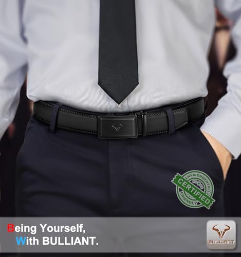Image of BULLIANT Men Ratchet Belt 2 Pack, Click Sliding Leather Belt Adjustable for Gift Men Dress Casual Jeans 1 3 /8,Cut for Fit