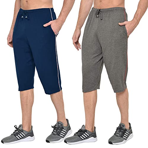 Image of Men's Regular Fit Cotton Three by Fourth, 3 /4th, Man Capri, Capris, Three Quarter, Capri for Men, Printed, Sports Running, Three Quarte, Casual Lounge Short, Nightwear Sleep Shorts, Pack of 2