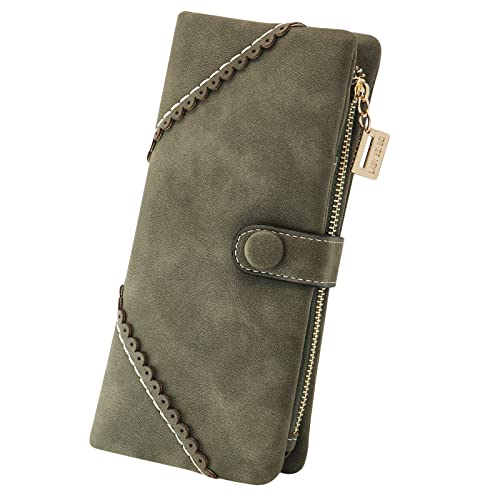 Image of Bird&Fish Women Vegan Leather Wallet Bifold Clutch Large Capacity Card Organizer Buckle Long Purse for Girls Candy Color