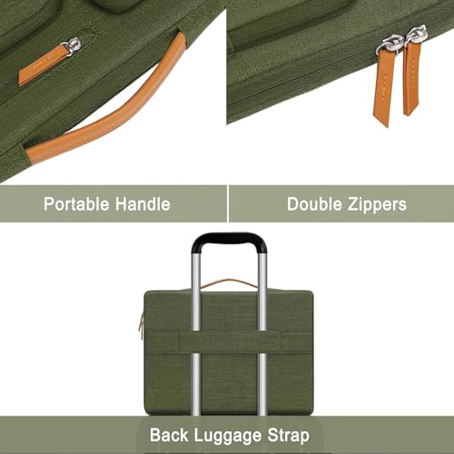 Image of MOSISO 360 Protective Laptop Case 13.3 inch, 13-13.3 inch Laptop Sleeve Compatible with MacBook Air /Pro 13 / Pro 14,HP Dell Acer ASUS,Side Open Carrying Case with 4 Zipper Pockets&Handle, Olive Green