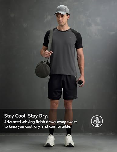Image of Symbol Premium Men's Solid Regular Fit Sports Stretch T-Shirt | Round Neck | Raglan Sleeve | Moisture-Wicking | Activewear | Running | Gym | Plain (Available in Plus Sizes)