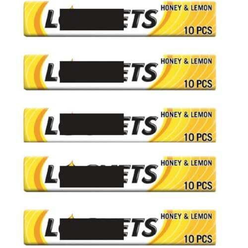 Honey & Lemon Lozenges 41g (Pack of 5) Soothing Sore Throat Relief Cough Sweets Multipack